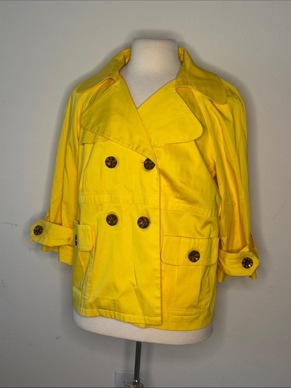 Grace Dane Lewis trenchcoat adjustable sleeve double breasted front pockets 18 W